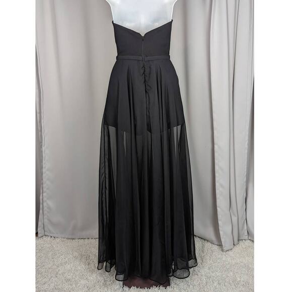 La Femme Strapless Sheer Formal Dress With Romper and Sheer Skirt Black Size 2 - Picture 2 of 16